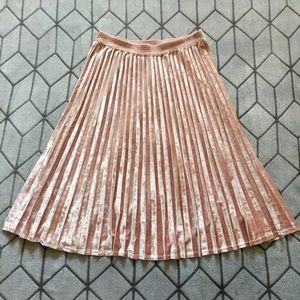 a new day Crushed Velvet Pink Pleated Midi Skirt